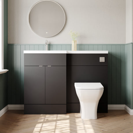 Hudson Reed Fusion 1200mm Gloss Grey Floor Standing 2 Door Vanity Basin & Toilet Left Hand Combination Unit
