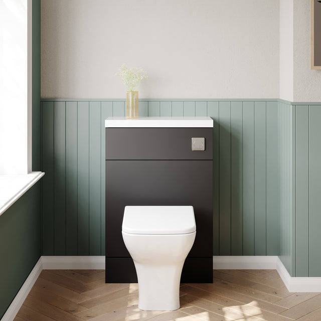 Hudson Reed Fusion 600mm Compact Gloss Grey Floor Standing Toilet Unit With Polymarble Top