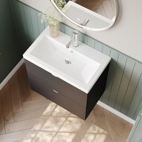 Hudson Reed Fusion 600mm Wall Hung 2 Drawer Vanity Unit & Ceramic Basin With Soft Close Drawers