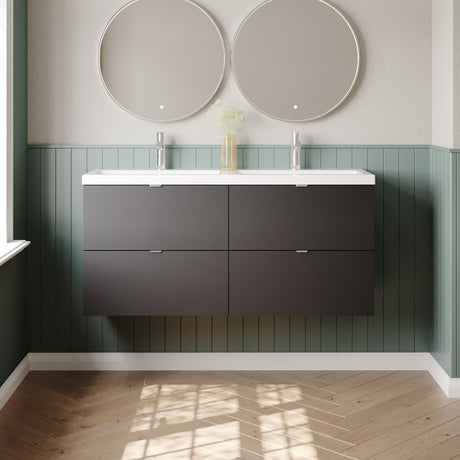 Hudson Reed Fusion 1200mm Gloss Grey 4 Drawer Wall Hung Vanity Unit With Twin Ceramic Basin