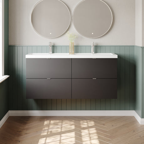 Hudson Reed Fusion 1200mm Gloss Grey Wall Hung 4 Drawer Vanity Unit with Double Polymarble Basin