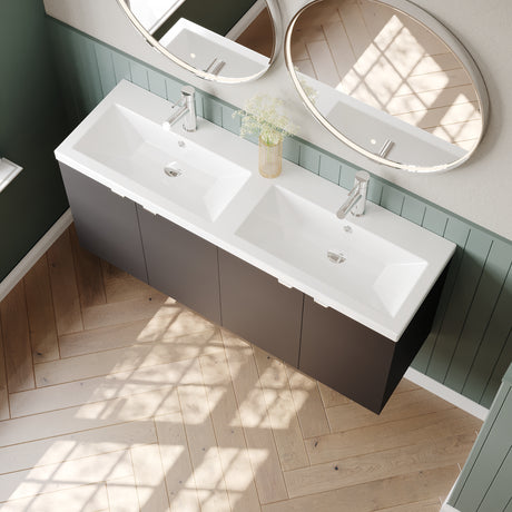 Hudson Reed Fusion 1200mm Gloss Grey Wall Hung 2 Door Vanity Unit with Twin Ceramic Basin