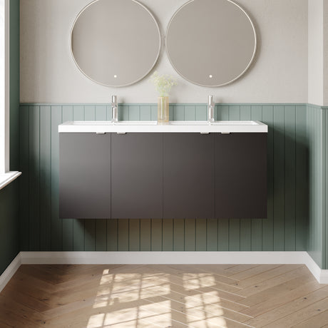 Hudson Reed Fusion 1200mm Gloss Grey Wall Hung 2 Door Vanity Unit & Twin Polymarble Basin