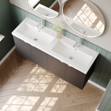 Hudson Reed Fusion 1200mm Gloss Grey Wall Hung 2 Door Vanity Unit & Twin Polymarble Basin