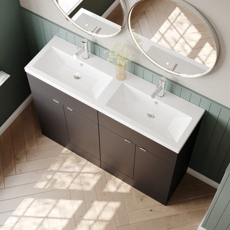 Hudson Reed Fusion 1200mm Gloss Grey Floor Standing 4 Drawer Vanity Unit With Twin Ceramic Basin