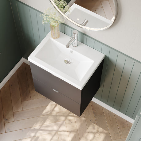 Hudson Reed Fusion 500mm Gloss Grey Wall Hung 2 Drawer Vanity Unit with Ceramic Basin