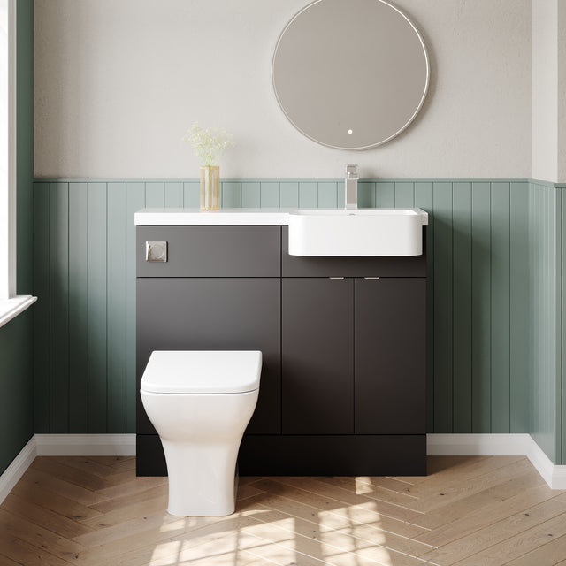 Hudson Reed Fusion 1000mm Gloss Grey Floor Standing Vanity & Toilet Combination with Right Hand Basin
