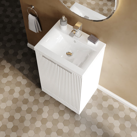 Hudson Reed Fluted 500mm Floor Standing 2-Door Vanity Unit Including Basin