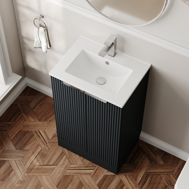 Hudson Reed Fluted 500mm Floor Standing 2-Door Vanity Unit With Basin