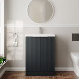 Hudson Reed Fluted 600mm Floor Standing 2-Door Vanity Unit With Basin