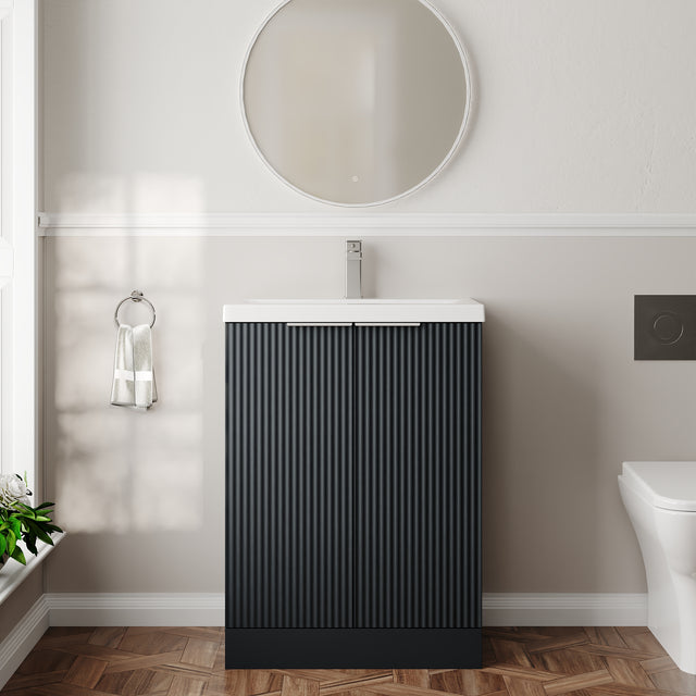 Hudson Reed Fluted 600mm Floor Standing 2-Door Vanity Unit With Basin
