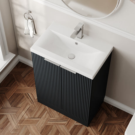 Hudson Reed Fluted 600mm Floor Standing 2-Door Vanity Unit With Basin