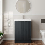 Hudson Reed Fluted 600mm Floor Standing 2-Door Vanity Unit Including Basin