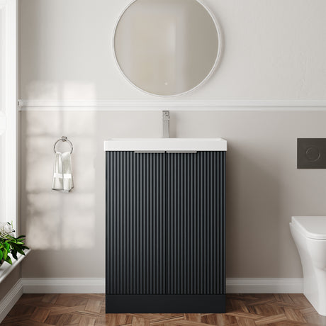 Hudson Reed Fluted 600mm Floor Standing 2-Door Vanity Unit Including Basin