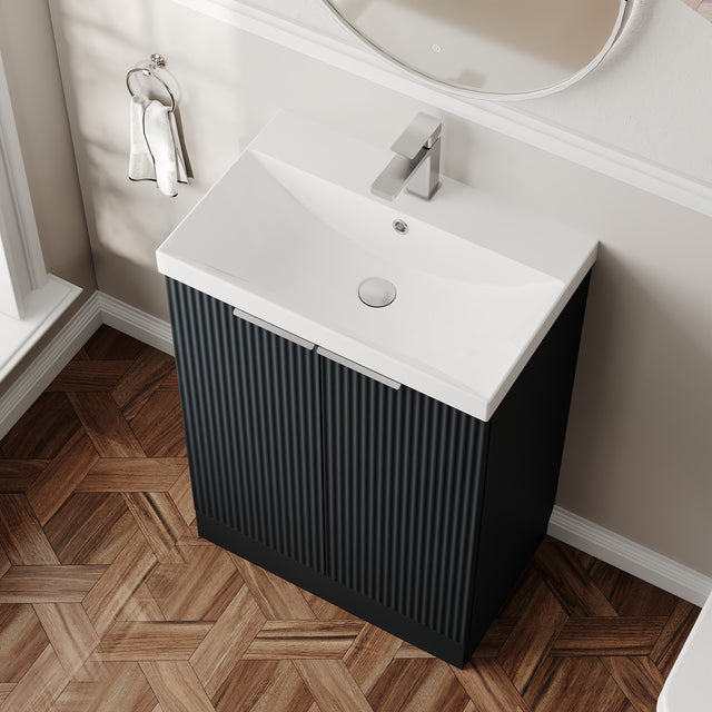 Hudson Reed Fluted 600mm Floor Standing 2-Door Vanity Unit Including Basin