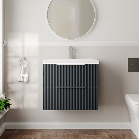 Hudson Reed Fluted 600mm Wall Hung 2-Drawer Vanity Unit Including Basin