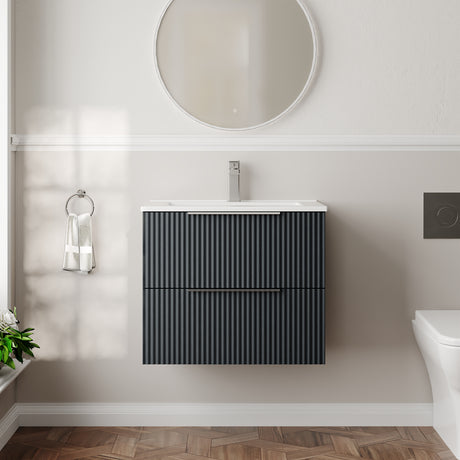 Hudson Reed Fluted 600mm Soft Black Wall Hung 2-Drawer Vanity Unit With Basin