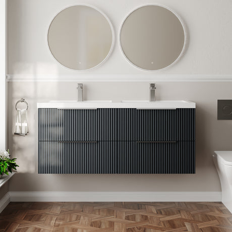 Hudson Reed Fluted 1200mm Wall Hung 4-Drawer Vanity Unit With Double Basin