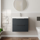 Hudson Reed Fluted 600mm Soft Black Wall Hung 2-Drawer Vanity Unit With Thin-Edge Basin