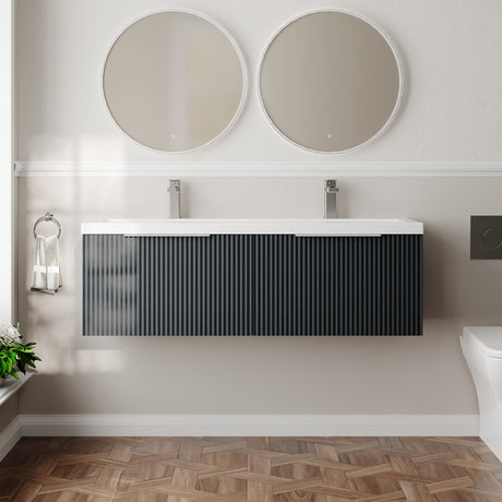 Hudson Reed Fluted 1200mm Wall Hung Soft Black 2-Drawer Vanity Unit with Double Basin