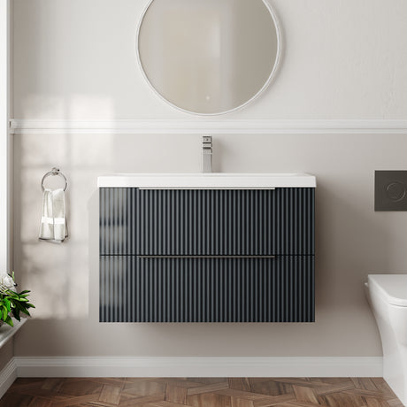 Hudson Reed Fluted 810mm Wall Hung 2-Drawer Vanity Unit With Basin
