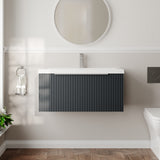 Hudson Reed Fluted 800mm Soft Black Wall Hung Single Drawer Vanity Unit With Basin
