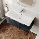 Hudson Reed Fluted 800mm Soft Black Wall Hung Single Drawer Vanity Unit With Basin