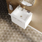 Hudson Reed Fluted 510mm Satin White Wall Hung Single Drawer Vanity Unit With Basin