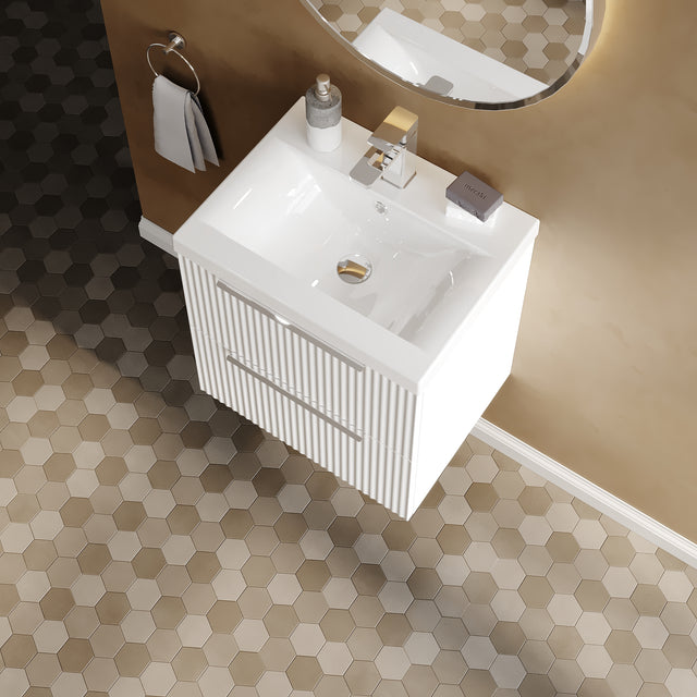 Hudson Reed Fluted 500mm Wall Hung 2-Drawer Vanity Unit With Basin