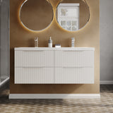 Hudson Reed Fluted 1200mm Satin White Wall Hung 4-Drawer Vanity Unit With Double Basin