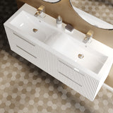 Hudson Reed Fluted 1200mm Satin White Wall Hung 4-Drawer Vanity Unit With Double Basin