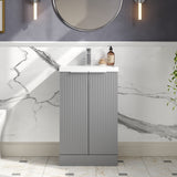 Hudson Reed Fluted 510mm Floor Standing 2-Door Vanity Unit With Basin