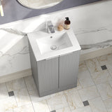 Hudson Reed Fluted 500mm Satin Grey Floor Standing 2-Door Vanity Unit With Basin