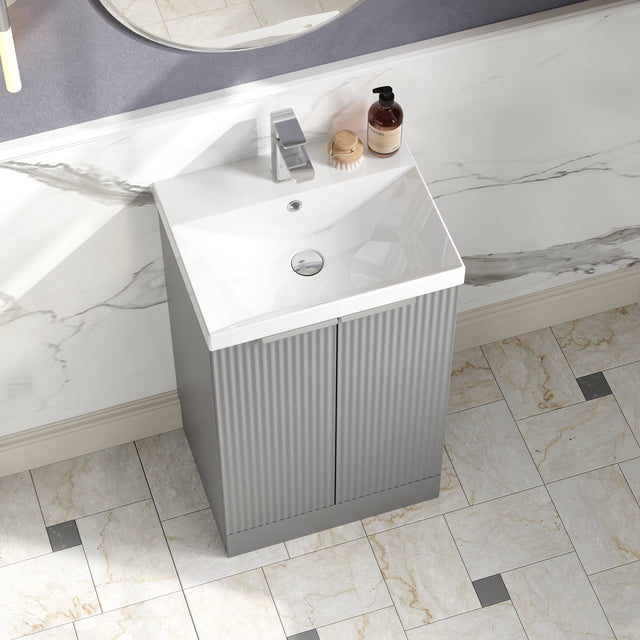 Hudson Reed Fluted 500mm Floor Standing 2-Door Vanity Unit with Basin