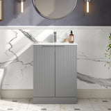 Hudson Reed Fluted 600mm Satin Grey Floor Standing 2-Door Vanity Unit With Basin