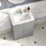 Hudson Reed Fluted 600mm Satin Grey Floor Standing 2-Door Vanity Unit With Basin
