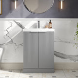 Hudson Reed Fluted 600mm Floor Standing 2-Door Vanity Unit With Basin