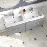 Hudson Reed Fluted 1205mm Satin Grey Wall Hung 4-Drawer Vanity Unit with Double Basin, Pre-Assembled
