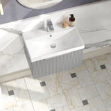 Hudson Reed Fluted 600mm Satin Grey Wall Hung Single Drawer Vanity Unit With Basin