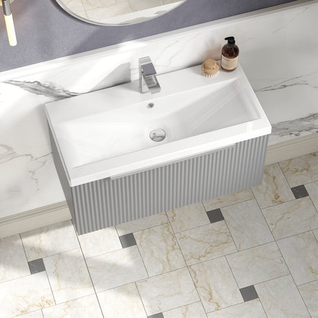 Hudson Reed Fluted 800mm Wall Hung Single Drawer Vanity Unit With Basin