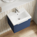 Hudson Reed Fluted 500mm Satin Blue Wall Hung Single Drawer Vanity Unit With Basin