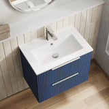 Hudson Reed Fluted 600mm Satin Blue Wall Hung 2-Drawer Vanity Unit Including Basin