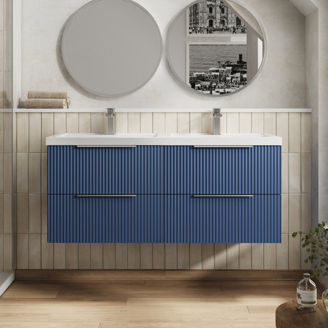 Hudson Reed Fluted 1200mm Wall Hung 4-Drawer Vanity Unit with Double Basin