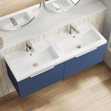 Hudson Reed Fluted 1200mm Satin Blue Wall Hung 2-Drawer Vanity Unit with Polymarble Double Basin