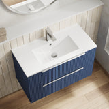 Hudson Reed Fluted 800mm Satin Blue Wall Hung 2-Drawer Vanity Unit With Basin