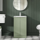 Hudson Reed Fluted 500mm Satin Green Floor Standing 2-Door Vanity Unit With Basin