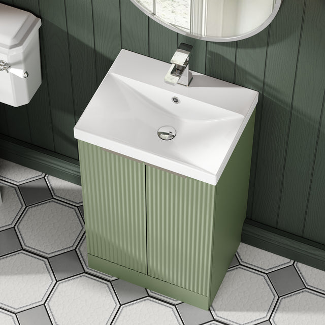 Hudson Reed Fluted 510mm Floor Standing 2-Door Vanity Unit with Basin
