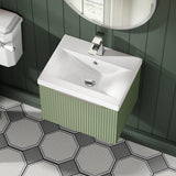 Hudson Reed Fluted 510mm Satin Green Wall Hung Single Drawer Vanity Unit With Basin
