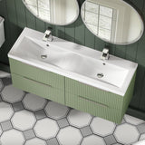 Hudson Reed Fluted 1200mm Satin Green Wall Hung 4-Drawer Vanity Unit with Double Basin