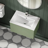 Hudson Reed Fluted 600mm Satin Green Wall Hung Single Drawer Vanity Unit With Basin